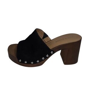 Sun & Stone Black Suede Studded Mules Heels